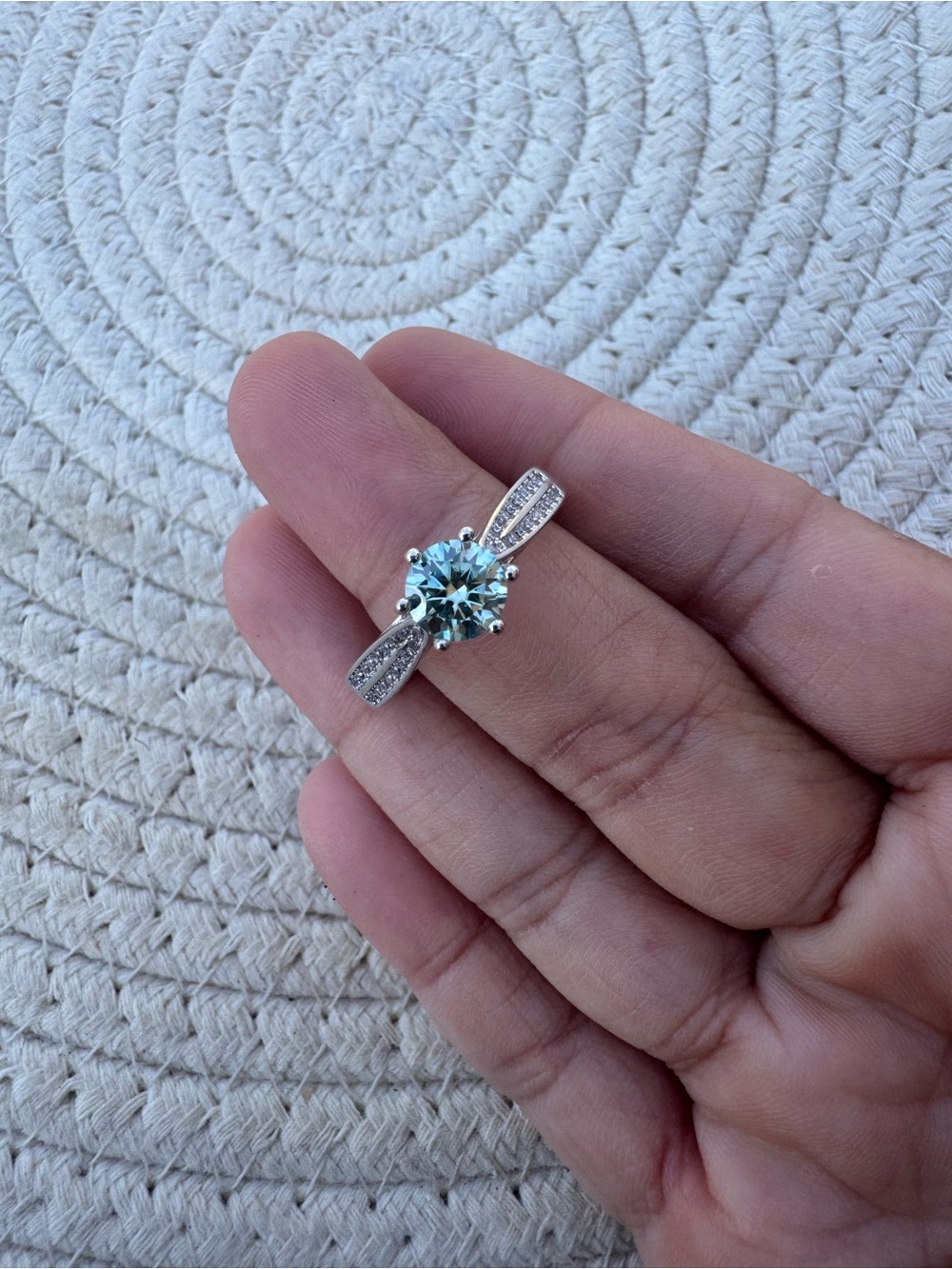 1 CT Aqua Light Blue-Green Moissanite Engagement Ring - Size 10 (GRA Certified) - Picture 6 of 10